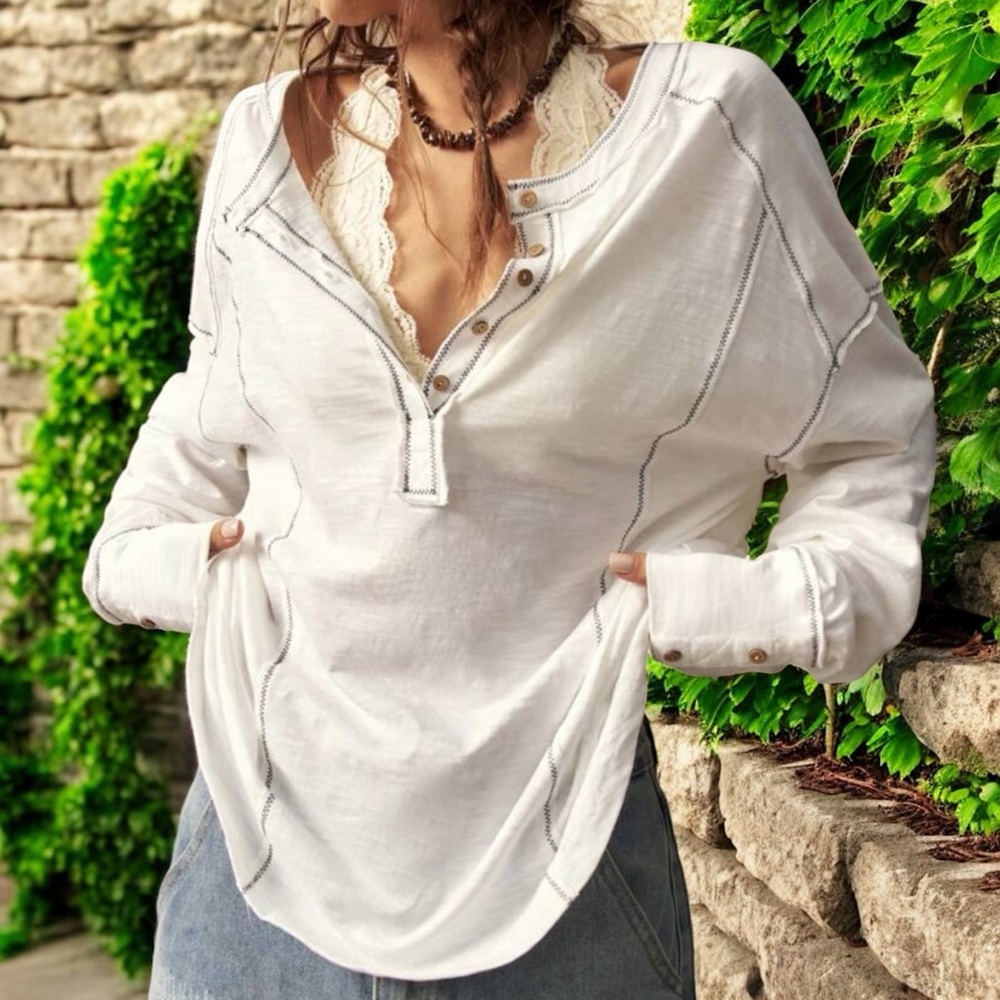 NWT Bohemela 💯 % Cotton White Button-Up Long Sleeve Top